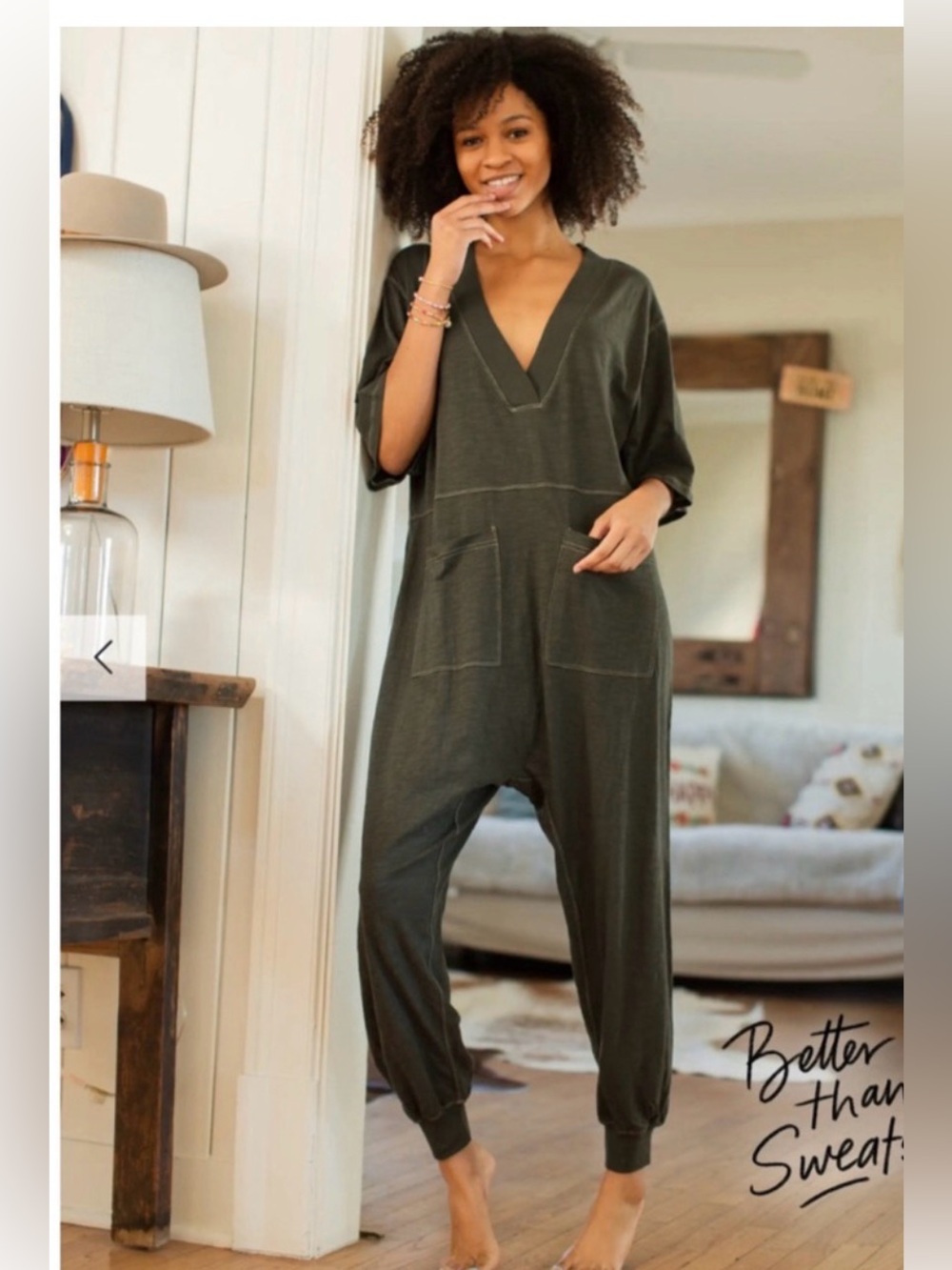 Natural Life Charlie Jumpsuit Olive Green/Charcoal  V-Neck Jumpsuit